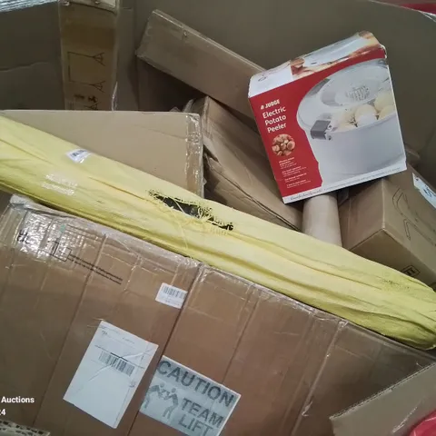 PALLET OF ASSORTED ITEMS TO INCLUDE, ELECTRONIC POTATO PEELER, FURNITURE PARTS ETC.