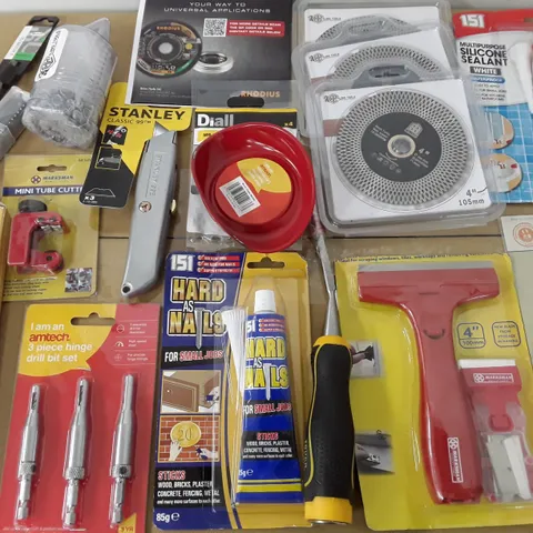 LOT OF 18 ASSORTED TOOL AND DIY ITEMS TO INCLUDE CIRCULAR BLADES, STANLEY KNIFE AND HARD AS NAILS