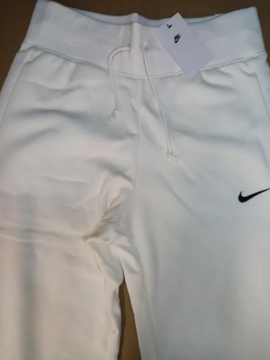 DESIGNER WOMENS STANDARD FIT HIGH RISE TROUSERS IN THE STYLE OF NIKE, WHITE, SIZE M