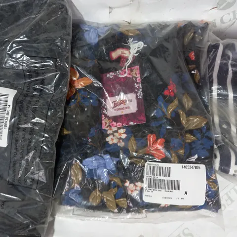 BOX OF APPROXIMATELY 15 ASSORTED CLOTHING AND FASHION ITEMS OF VARIOUS COLOURS AND STYLES TO INCLUDE JOULES, JOE BROWNS, RUTH LANGSFORD, ETC