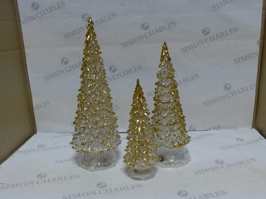LOT OF APPROXIMATELY 12 LIGHT-UP GOLD CHRISTMAS TREE 3PC SETS