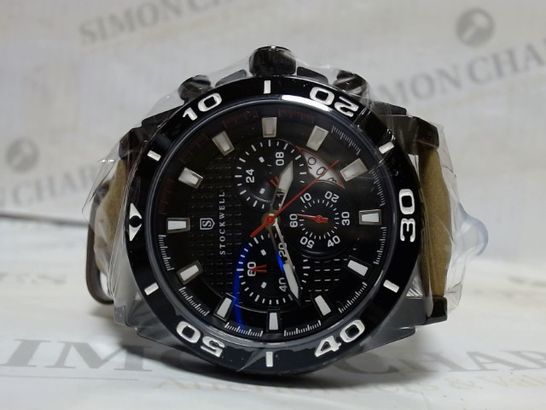 DESIGNER STOCKWELL LEATHER STRAP BLACK FACE CHRONOGRAPH STYLE SPORTS WRISTWATCH RRP £650