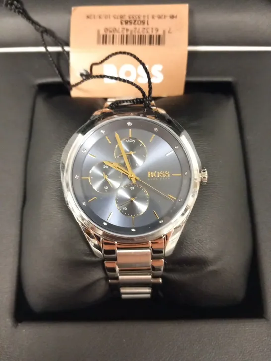 BOXED HUGO BOSS GRAND COURSE BLUE DIAL WRIST WATCH