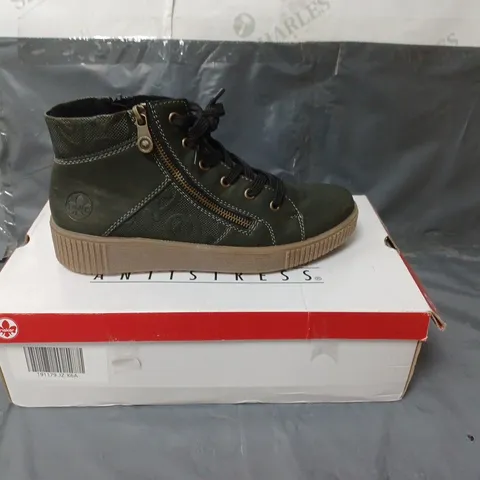 RIEKER LADIES FLEECE LINED LACE UP ANKLE BOOTS GREEN SIZE EU 40