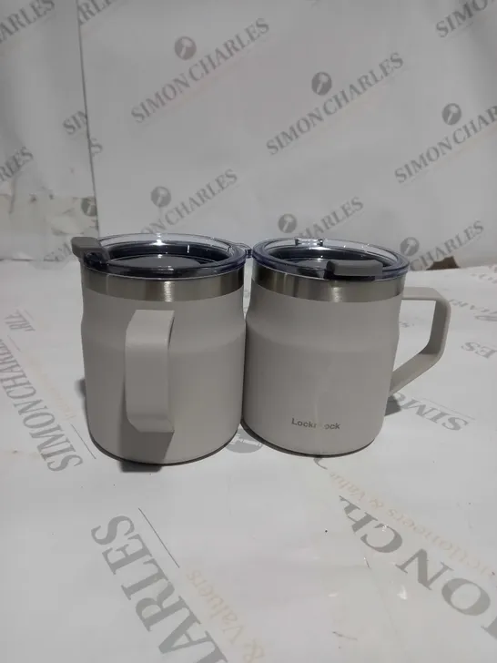 LOCK & LOCK PAIR OF INSULATED STAINLESS STEEL MUGS - OFF WHITE