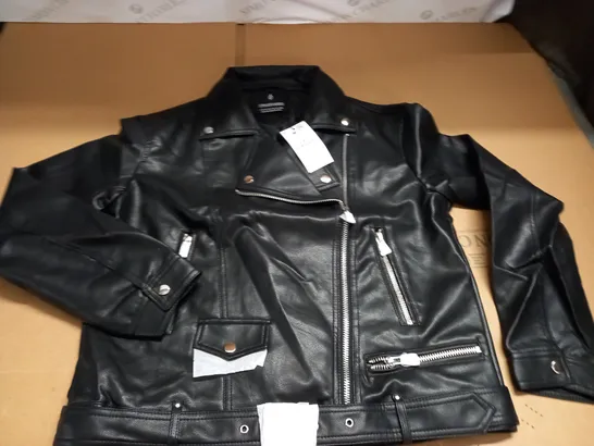 STRADIVARIUS BLACK FAUX LEATHER JACKET - M