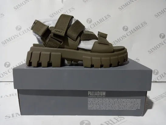 BOXED PAIR OF PALLADIUM REVOLT SANDALS IN DUSKY GREEN UK SIZE 4