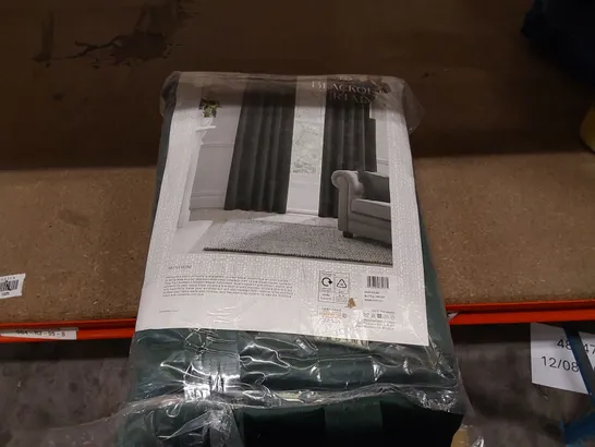 BAGGED LAURENCE LLEWELYN BOWEN MONTROSE GREEN VELVET EYELET BLACKOUT CURTAIN PAIR - 90 X 90" (1 ITEM)