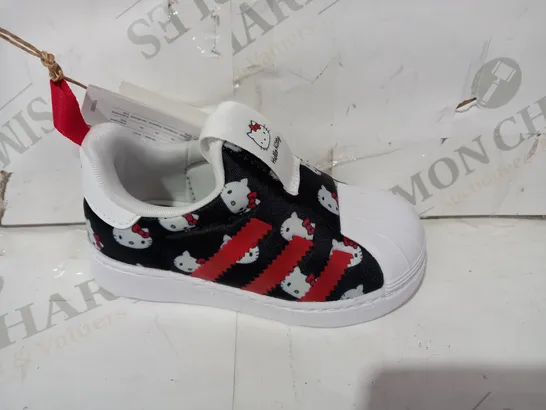 BOXED PAIR OF ADIDAS HELLO KITTY SUPERSTAR 360 I SHOES IN BLACK/RED/WHITE UK SIZE 5.5K