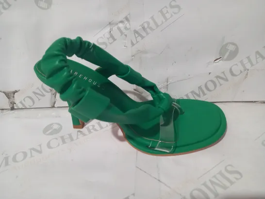 BOXED PAIR OF WAREHOUSE FAUX LEATHER HEELS IN GREEN UK SIZE 4