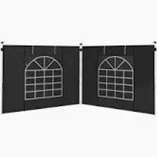 BOXED OUTSUNNY GAZEBO SIDE PANELS, 2 PACK SIDES REPLACEMENT, FOR 3X3(M) OR 3X6M POP UP GAZEBO, WITH WINDOWS AND DOORS, BLACK