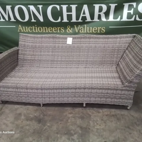 DESIGNER GREY RATTAN THREE SEATER CORNER SOFA SECTION