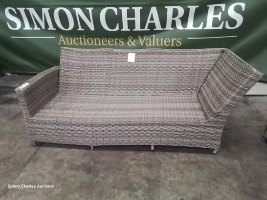 DESIGNER GREY RATTAN THREE SEATER CORNER SOFA SECTION