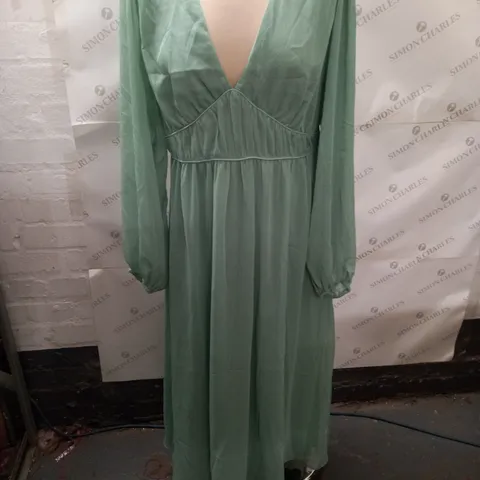 H&M SAGE GREEN V-NECK DRESS - EUR M