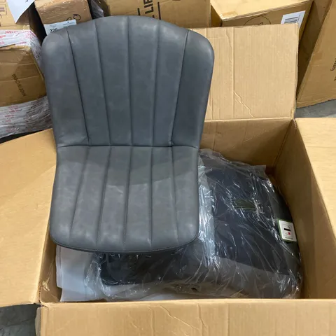 BOXED PAIR OF GREY FAUX LEATHER UPHOLSTERED DINING CHAIRS