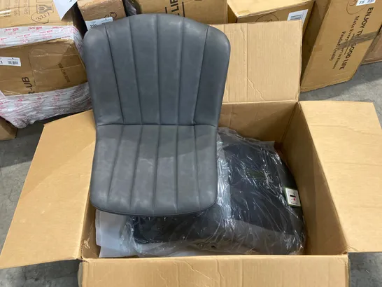 BOXED PAIR OF GREY FAUX LEATHER UPHOLSTERED DINING CHAIRS