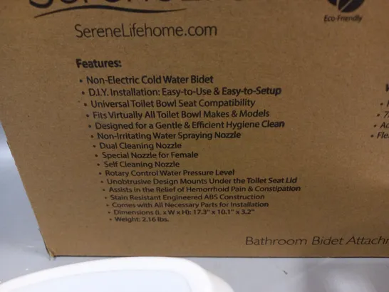 BOXED SERENELIFE NON-ELECTRIC COLD WATER BIDET