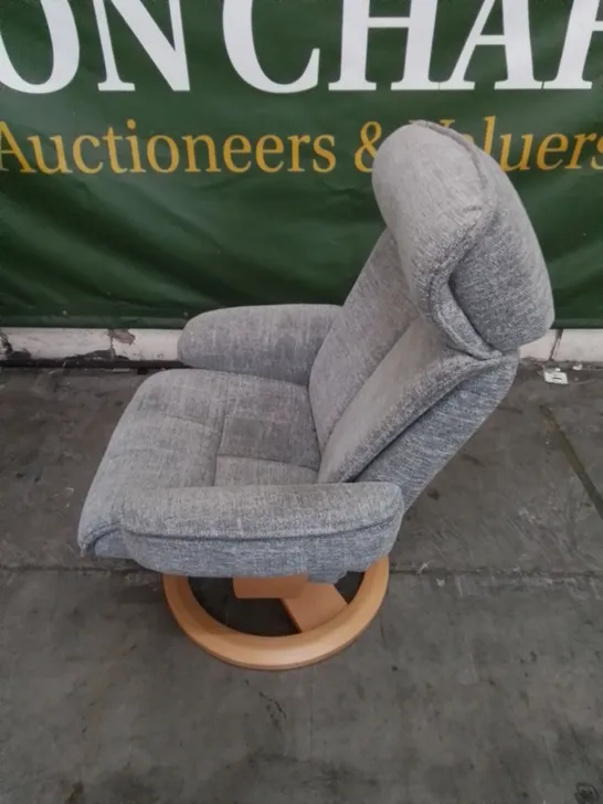 DESIGNER G PLAN MADE BERGEN LARGE FABRIC SWIVEL CHAIR AND FOOTSTOOL IN DALI EARTH GREY 