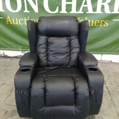 MANUAL RECLINER ARMCHAIR - BLACK LEATHER