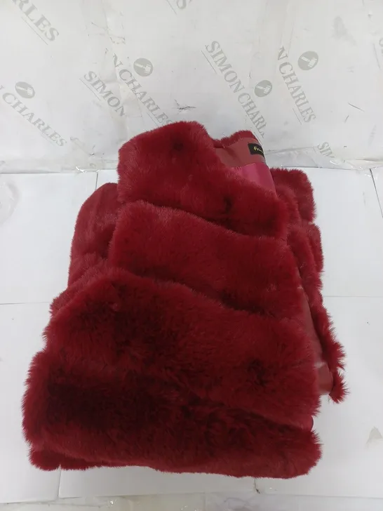 FRANK USHER FAUX FUR GILET IN DARK RED SIZE M 