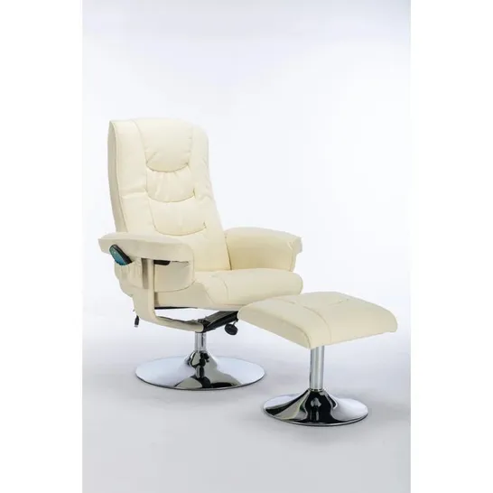 BOXED WRAPPED TASHA 79CM WIDE RECLINER FAUX LEATHER CHAIR - CREAM (1 ITEM)