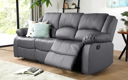 BOXED DESIGNER DAKOTA GREY LEATHER MANUAL RECLINING 3 SEATER SOFA