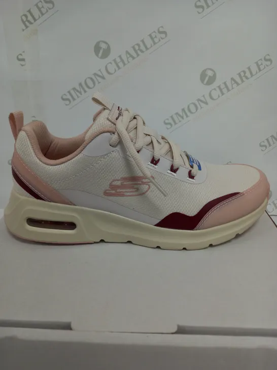 BOXED PAIR OF SKECHERS AIR COURT TRAINERS IN PINK & WHITE SIZE 4