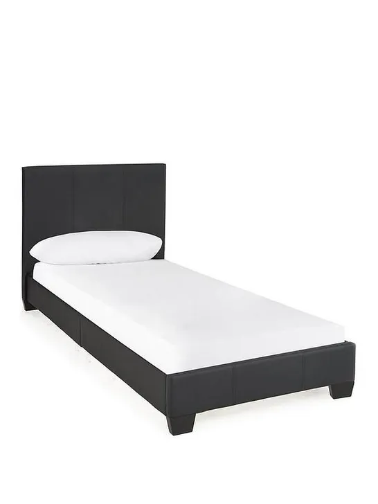 BOXED GRADE 1 ELLIS BLACK FAUX LEATHER SINGLE BED FRAME (1BOX) RRP £109