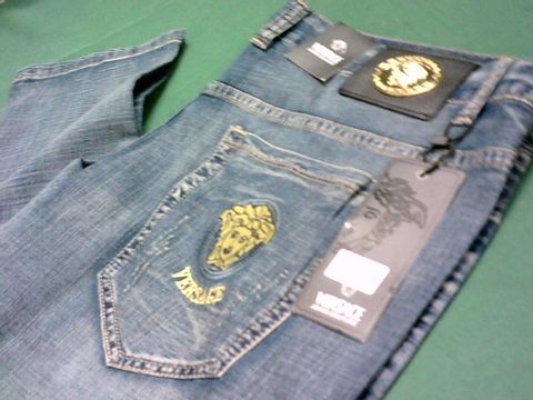 BLUE DENIM JEANS IN THE STYLE OF VERSACE SIZE 40