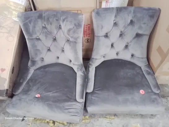 PAIR UPHOLSTERED DINING CHAIRS GREY VELVET