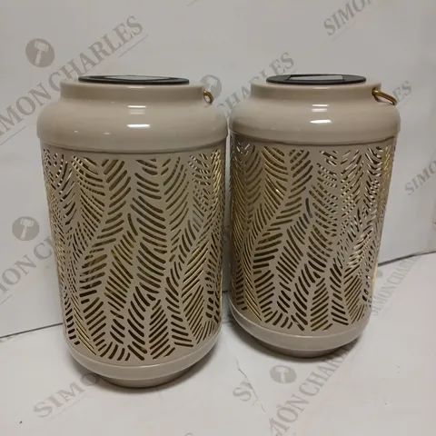 GARDEN REFLECTIONS SET OF 2 PATTERNED SOLAR LANTERNS, LEAF