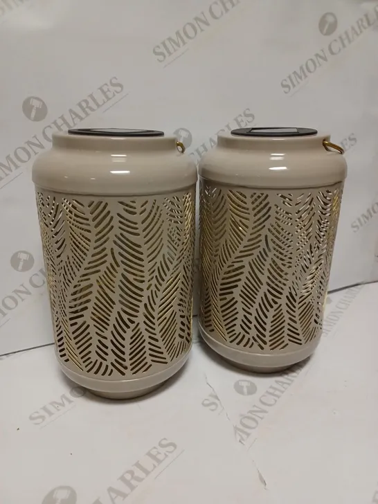 GARDEN REFLECTIONS SET OF 2 PATTERNED SOLAR LANTERNS, LEAF