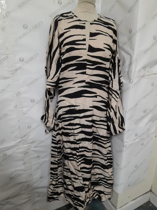 COS OPEN BACK MIDI DRESS IN BEIGE ZEBRA PRINT SIZE 14 RRP £115