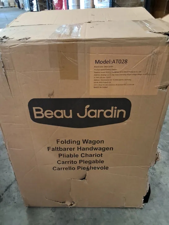 PALLET OF ASSORTED HOUSEHOLD ITEMS TO INCLUDE BEAU JARDIN FOLDING WAGON, POP UP TENT AND BBQ