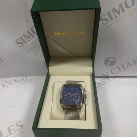 BOXED MANN EGERTON IMPACT STEEL BLUE DIAL MESH STRAP WATCH 