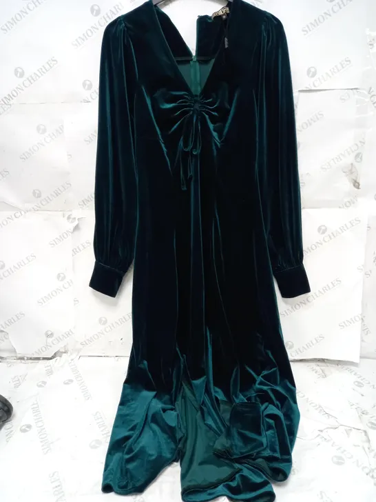 BIBA LONG SLEEVE BACK ZIP MAXI DRESS IN DARK EMERALD GREEN - SIZE 10