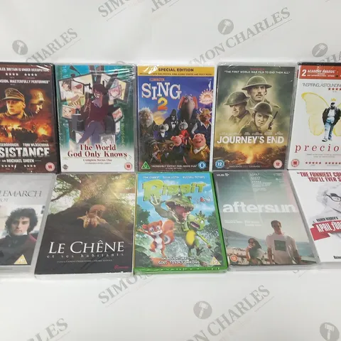 APPROXIMATELY 15 ASSORTED DVD'S TO INCLUDE; RESISTANCE, THE WORLD GOD ONLY KNOWS, JORNEY'S END AND PRECIOUS