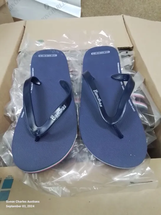 BOX CONTAINING 20 PAIRS OF MEXICO BANDHAS FLIPFLOP/SANDLES SIZE 8UK