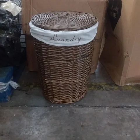 DARK WOODEN WICKER LAUNDRY BASKET 