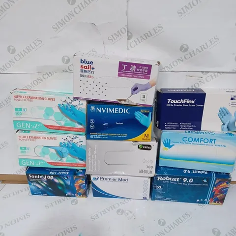 BOX TO CONTAIN 10 X PACKS OF NITRILE & POWDER FREE EXAMINATION GLOVES, SIZES AND BRANDS VARY