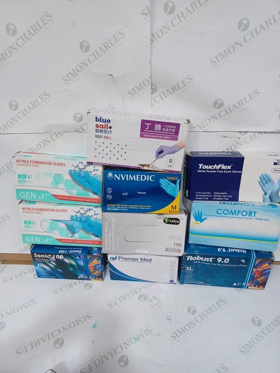 BOX TO CONTAIN 10 X PACKS OF NITRILE & POWDER FREE EXAMINATION GLOVES, SIZES AND BRANDS VARY