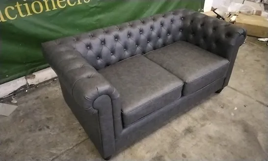 DESIGNER GREY LEATHER CHESTERFIELD STYLE 2 SEATER SOFA