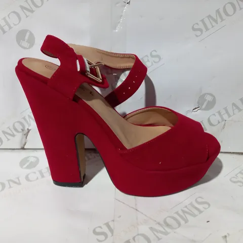 BOXED PAIR OF CORE COLLECTION FAUX SUEDE HEELS IN RED UK SIZE 5