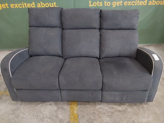 DESIGNER CHARCOAL FABRIC MANUAL RECLINING 3 SEATER SOFA WITH CONTRASTING TRIM