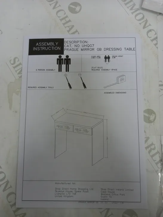 BOXED GRADE 1 PRAGUE MIRRORED DRESSING TABLE WHITE (1 BOX)