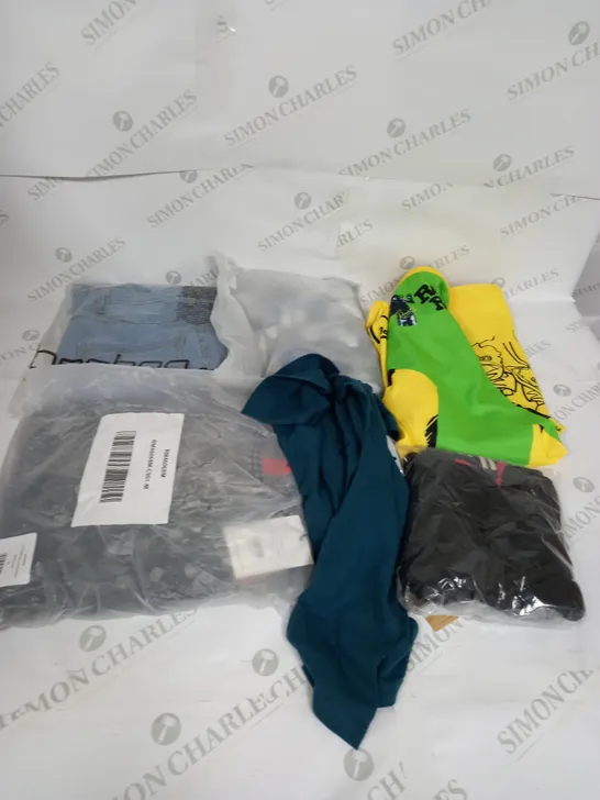 LARGE BOX OF ASSORTED CLOTHING ITEMS IN VARIOUS COLOURS AND SIZES INCLUDING TROUSERS , TOPS AND JUMPERS 