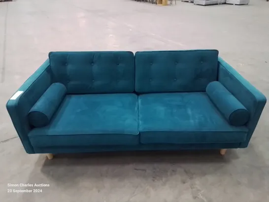 QUALITY CRUSHED VELVET UPHOLSTERED TEAL 2 SEATER SOFA