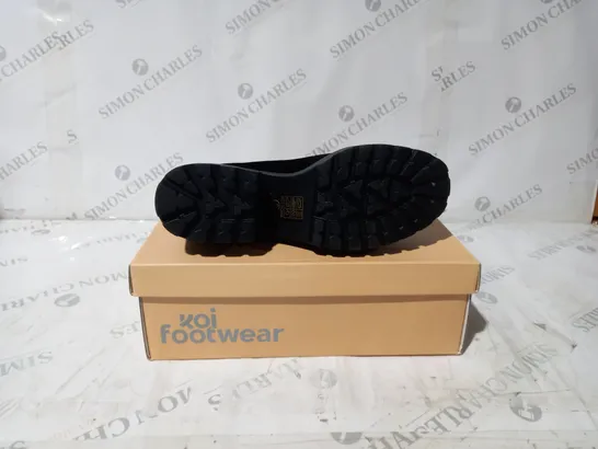 BRAND NEW BOXED PAIR OF KOI VEGAN SAI MARY JANES SALEM SPHYNX EDITION IN BLACK SUEDE - UK SIZE 6