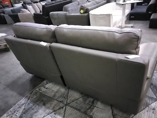 QUALITY ITALIAN GREY LEATHER UPHOLSTERED POWER RECLINING THREE AND TWO SEATER SOFAS 