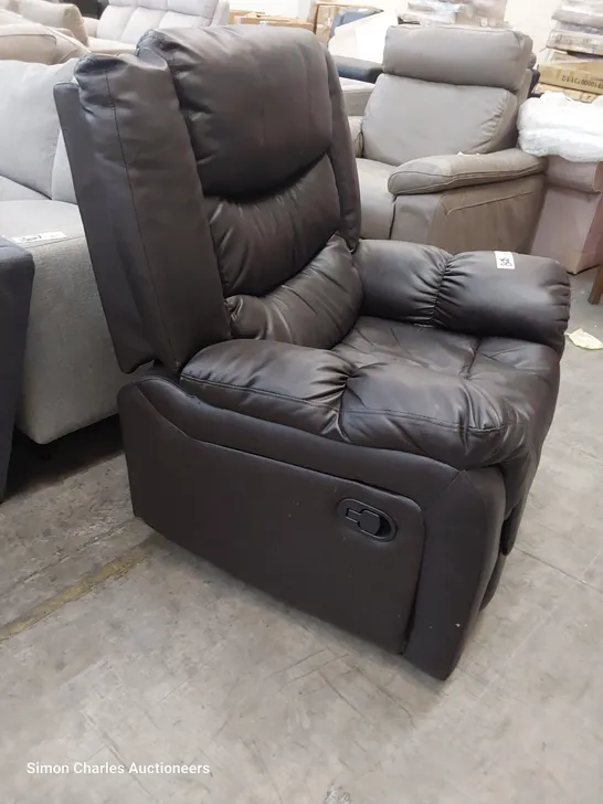 DESIGNER MANUAL RECLINING EASY CHAIR BROWN LEATHER 